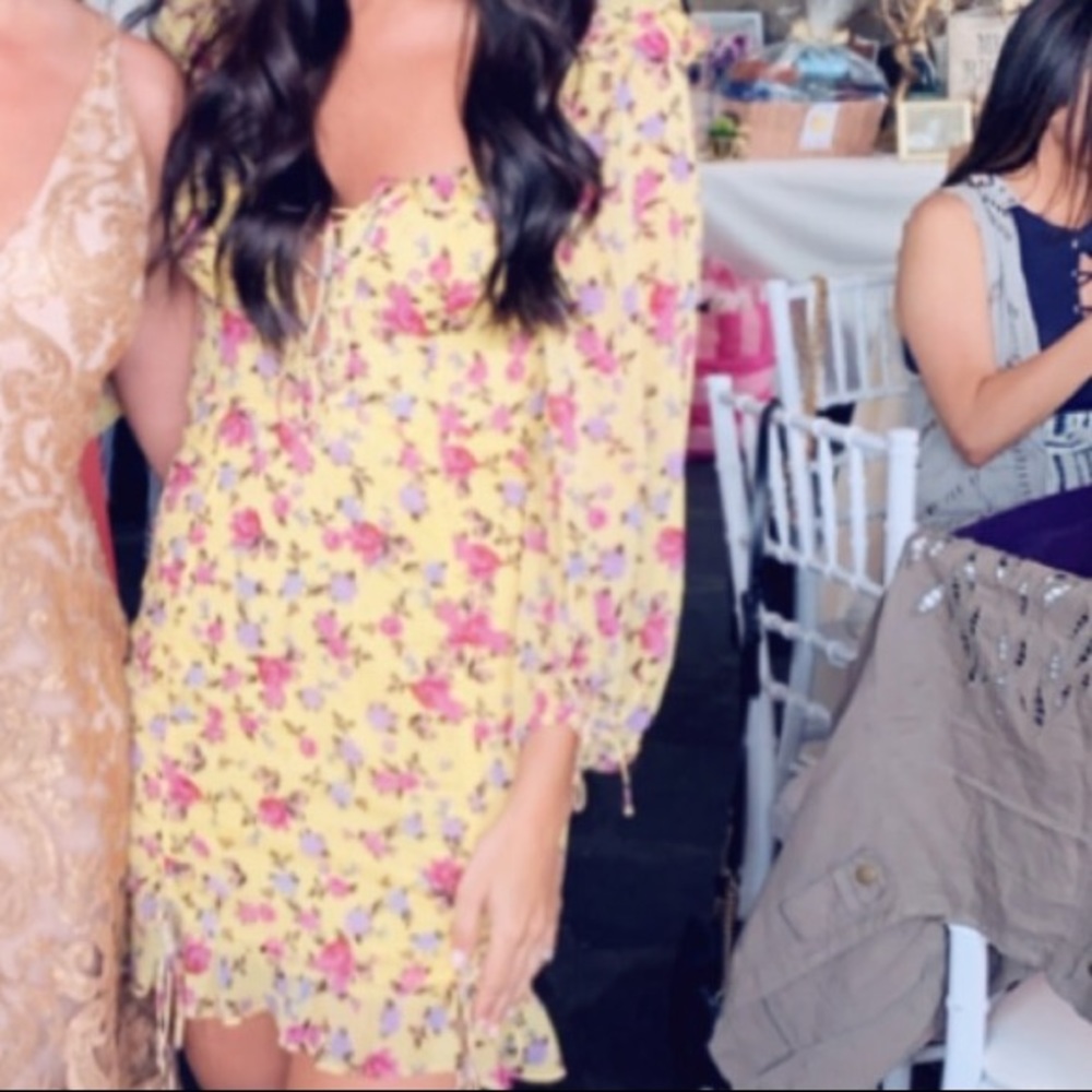 For Love & Lemons Yellow Dress With Floral Design